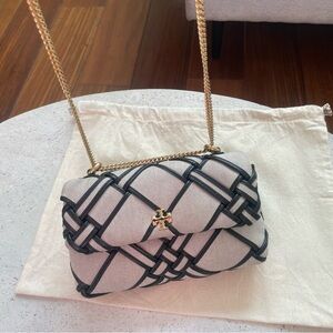 Tory Burch Mini Kira Woven Canvas Flap Bag